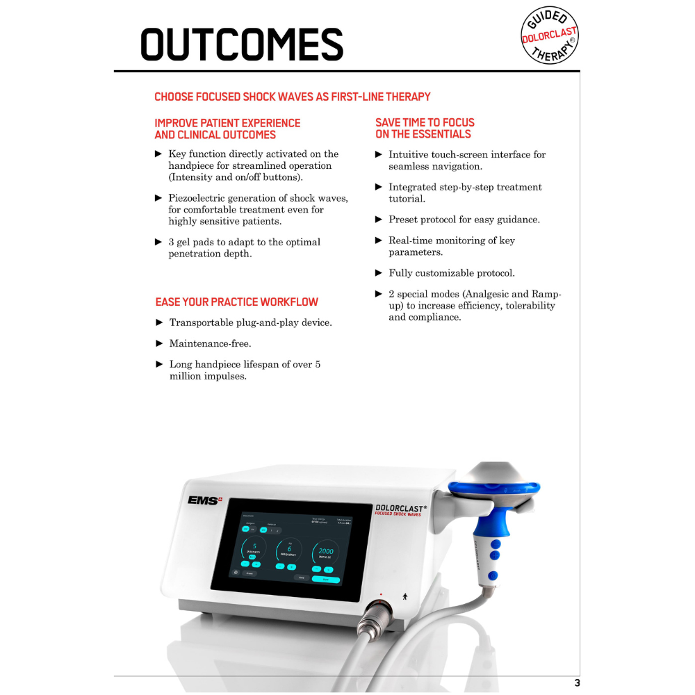 EMS DolorClast Focus device highlighting clinical outcomes and patient recovery results