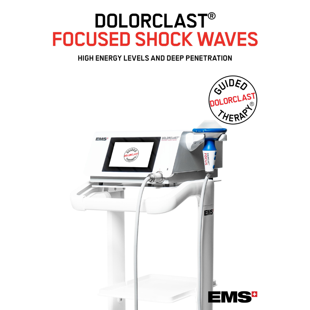 EMS DolorClast Focus device with Guide Therapy label for precise treatment protocols
